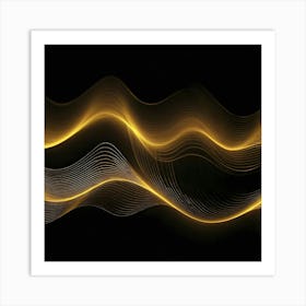 Golden Wave On Black Background 1 Art Print