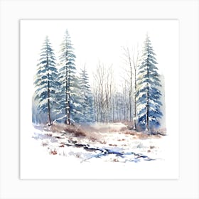 Winter Landscape Watercolor Painting Art Print