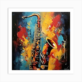 A Masterpiece Of Bohemian Music Themed Wall Art With An Oil Painted Abstract Close Up Of A Saxophon 442538465 Art Print