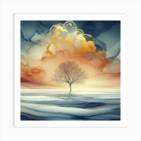 Lone Tree In The Snow Art Print