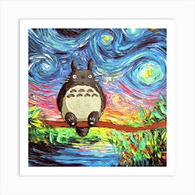 cartoon Painting Starry Night Art Van Gogh Parody Art Print