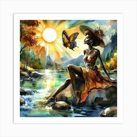 Afro-American Woman With Butterfly Art Print