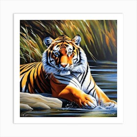 Tiger By The River Art Print