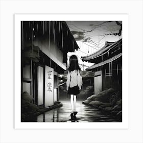 Girl in Rain Art Print