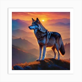 Wolf At Sunset Art Print