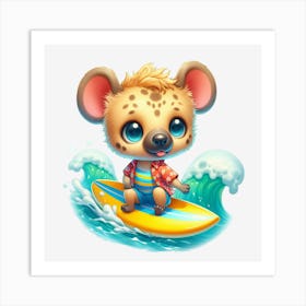 Hyena On Surfboard Art Print