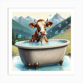 Cow In A Tub 2 Art Print