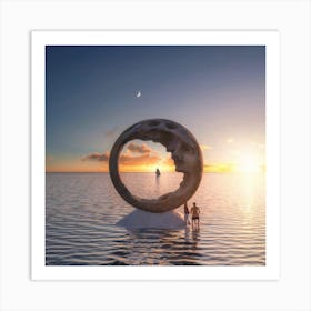 Moon Sculpture In The Water Art Print