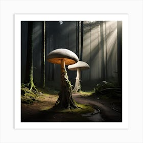 Mushrooms In The Forest, Mushrooms under Sun, Wildlife Landscape, Forest Art, Digital Art Print, Home Decor Art Print