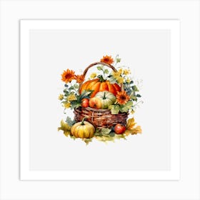 Pumpkins In A Basket Art Print