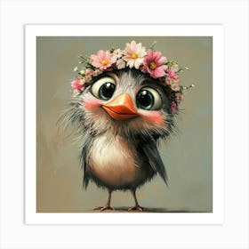 Cute Bird With Flowers Poster