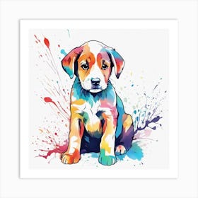 An Abstract Watercolour Painting Of A Cute Puppy, Colourful, Whole Image, No Background, 8k, Paint D Art Print