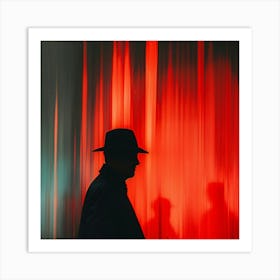 Silhouette Of Man In Front Of Red Curtain Art Print