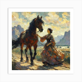 Woman And A Horse 4 Art Print
