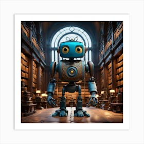 Robot In Library Art Print