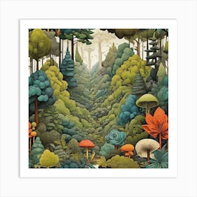 Forest Of Mushrooms Art Print