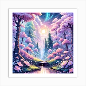 A Fantasy Forest With Twinkling Stars In Pastel Tone Square Composition 289 Art Print