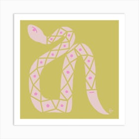 Funny Snake - Pink - Olive Green Art Print