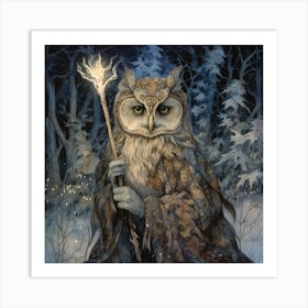 Queen Of The Fae Owl Clan. Enchanted Winter Forest Art Print. Art Print