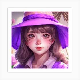 Anime Girl In Purple Hat Art Print