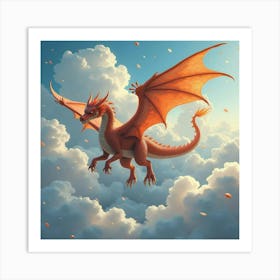 Dragon With Shimmering Scales Soaring Through The Clouds 1 Art Print