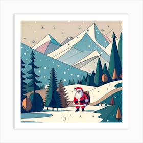 Christmas Santa in Winter Landscape Art Print