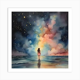 Girl In The Night Sky Art Print