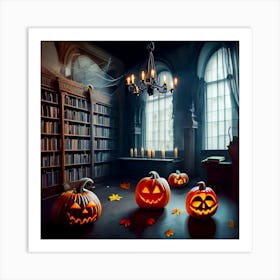 Halloween Pumpkins In The Library Art Print