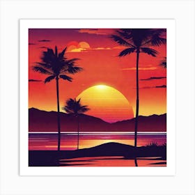 Sunset With Palm Trees 6 Art Print