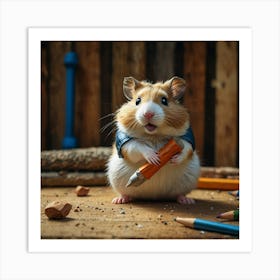 Hamster Holding Pencils Art Print