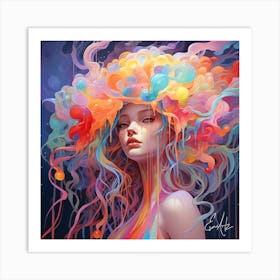 Colorful, Abstract, Jellyfish Princess Art Print