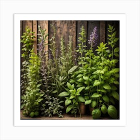 Fresh Herbs On Wooden Background Art Print