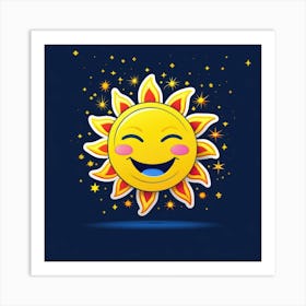 Lovely smiling sun on a blue gradient background 48 Art Print