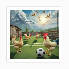 Soccer Game With Chickens Art Print