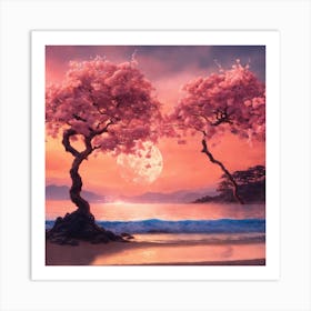 Japanese Sakura On The Beach 1 Art Print