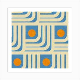 70s Curve Lines Blue Orange Art Print