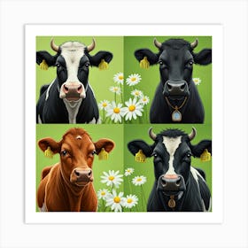 Four Cows With Daisies Art Print