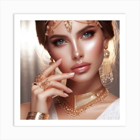 Beautiful Woman In Gold Jewelry 1 Art Print