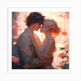 2 Anime Girls Kissing Unreal Engine Greg Rutkowski Loish Rhads Beeple Makoto Shinkai Art Print