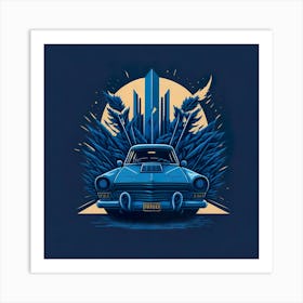 Car Blue Artwork Of Graphic Design Flat (128) Art Print