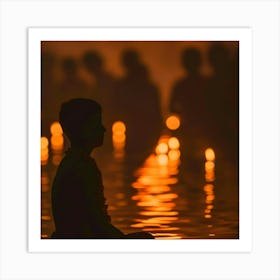 Boy Meditates In The Water Art Print