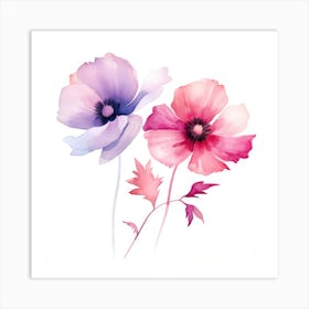 Watercolor Flowers On White Background Art Print