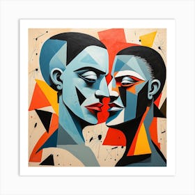 Two Men Facing Each Other, Couple Pop Surrealism, art, painting 4 Art Print