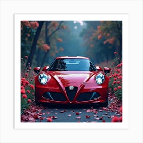 Alfa Romeo 4c Surrounded By A Stunning Watercolor Twilight Garden Art Print