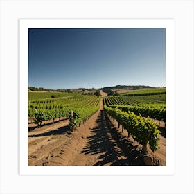 A Picturesque Vineyard With Rows Of Grapevines Stretching To The Horizon Under A Clear Blue Sky 1 Art Print