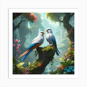 Two Parrots In The Forest 1 Art Print