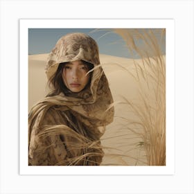 Asian Woman In The Desert Art Print