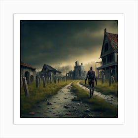 Zombies Walking Down The Road Art Print