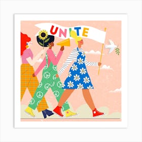 Girls Unite Square Art Print