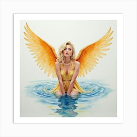 Watercolor Of Lady Gaga With Angel Wings, Floating Over A Shimmering Lake 1 Art Print